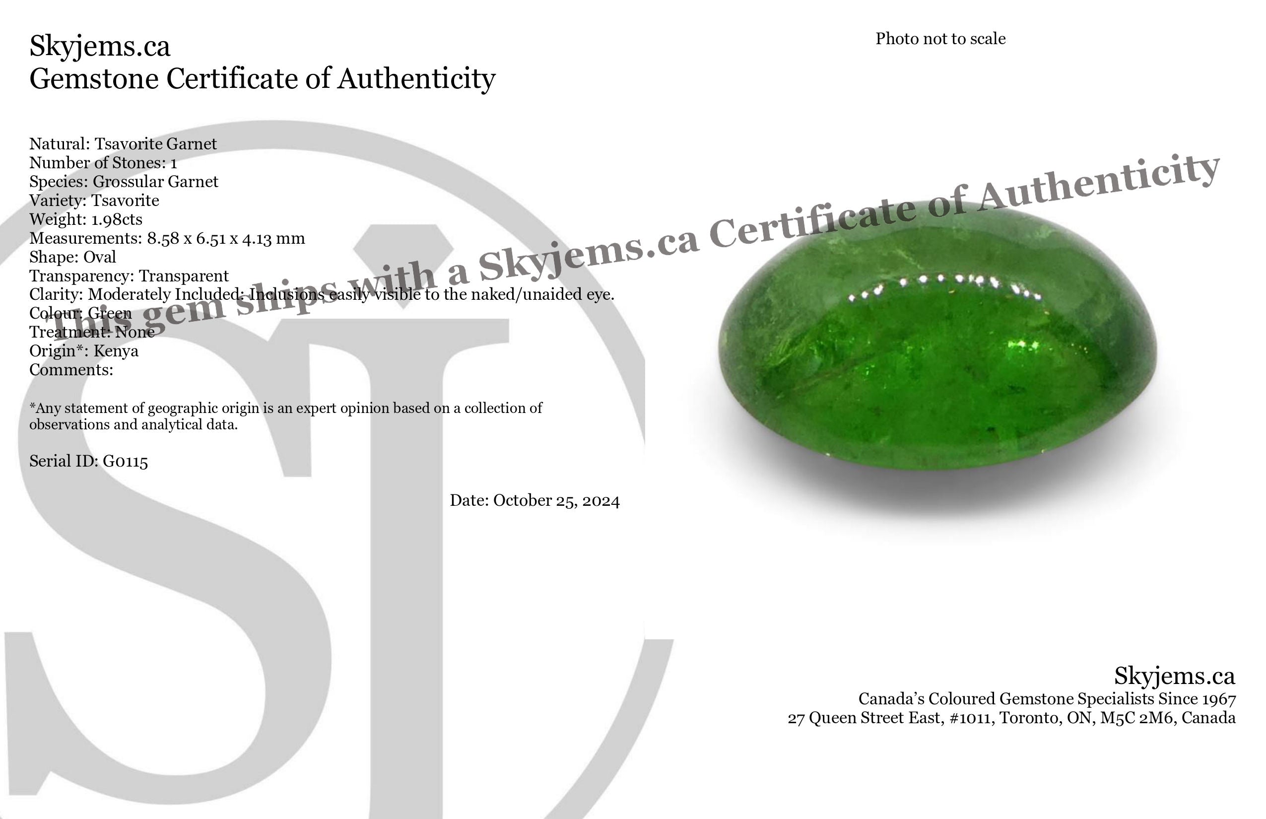 1.98ct Oval Cabochon Green Tsavorite Garnet from Kenya, Unheated - Skyjems Wholesale Gemstones