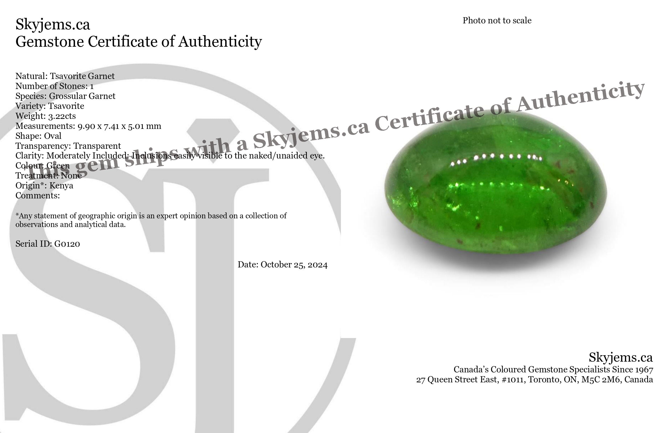 3.22ct Oval Cabochon Green Tsavorite Garnet from Kenya, Unheated - Skyjems Wholesale Gemstones