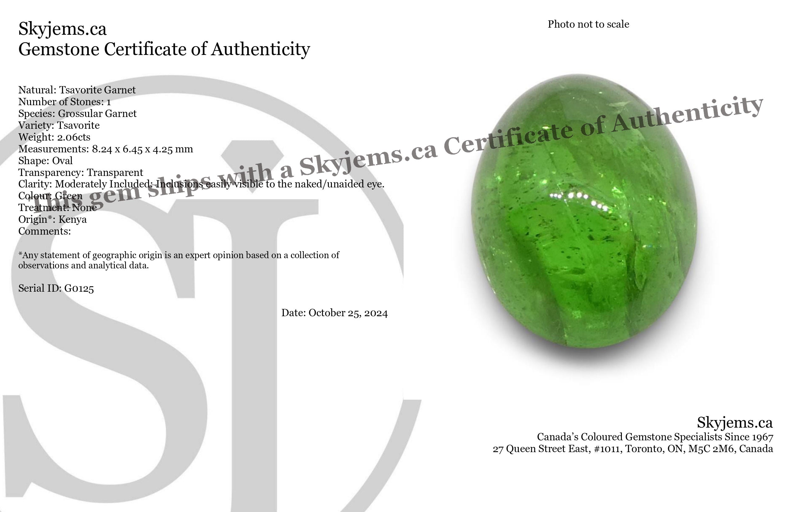 2.06ct Oval Cabochon Green Tsavorite Garnet from Kenya, Unheated - Skyjems Wholesale Gemstones