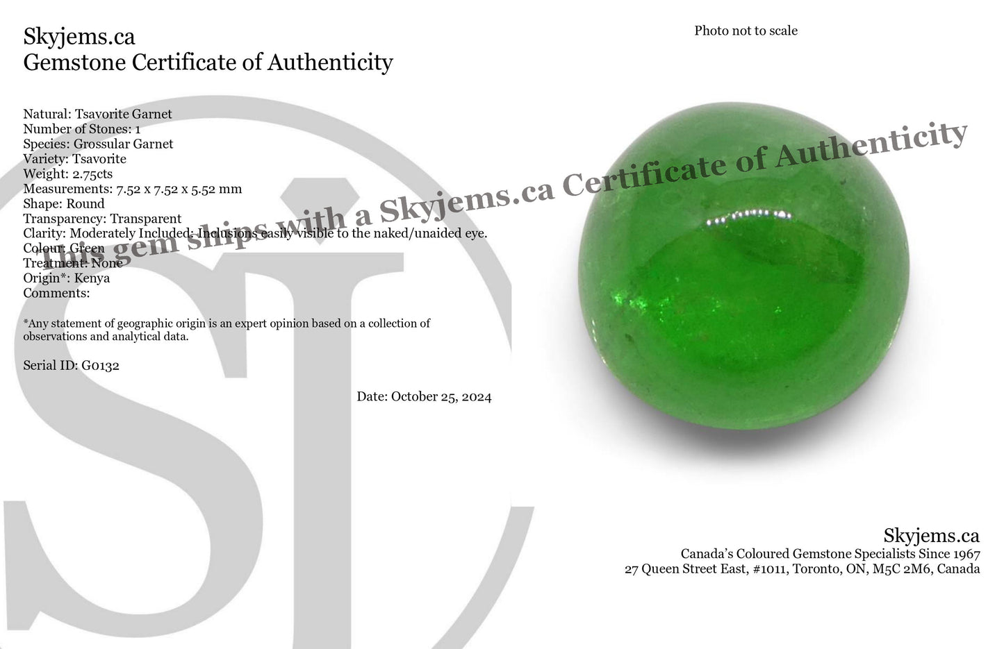 2.75ct Round Cabochon Green Tsavorite Garnet from Kenya, Unheated