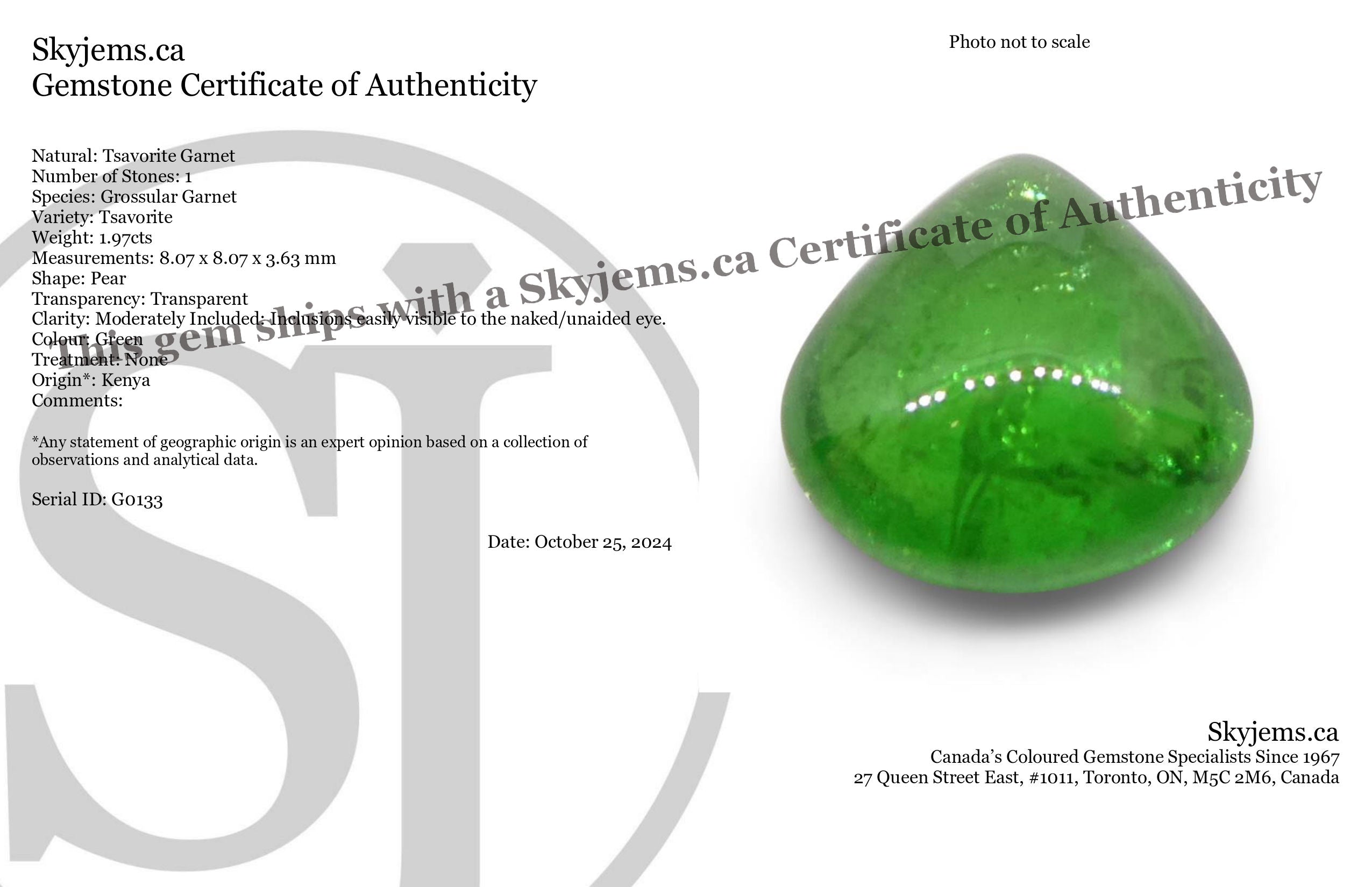 1.97ct Pear Cabochon Green Tsavorite Garnet from Kenya, Unheated - Skyjems Wholesale Gemstones