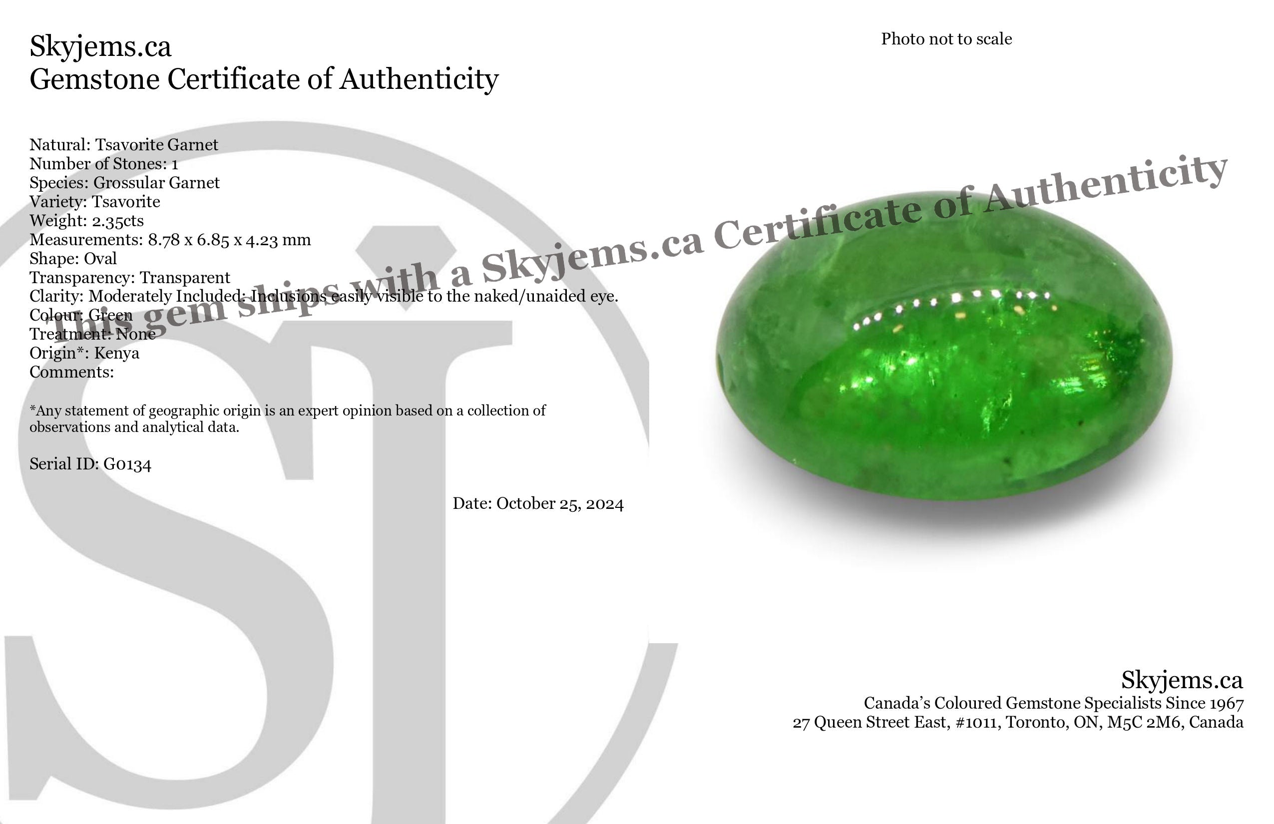 2.35ct Oval Cabochon Green Tsavorite Garnet from Kenya, Unheated - Skyjems Wholesale Gemstones