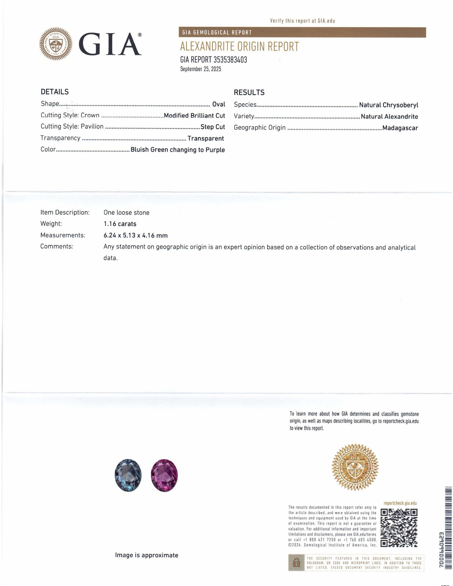 1.16ct Oval Bluish Green to Purple Alexandrite GIA Certified Madagascar Unheated - Skyjems Wholesale Gemstones