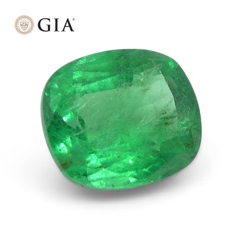 1.98ct Cushion Green Emerald GIA Certified Zambia
