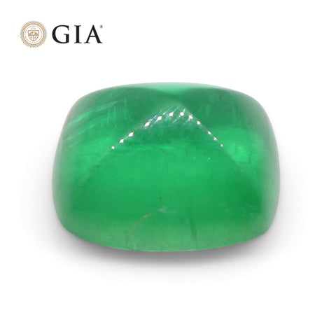 1.41ct Cushion Sugarloaf Double Cabochon Green Emerald GIA Certified Brazil