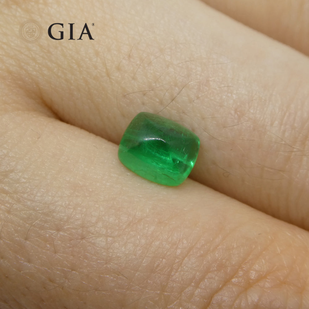 1.41ct Cushion Sugarloaf Double Cabochon Green Emerald GIA Certified Brazil - Skyjems Wholesale Gemstones