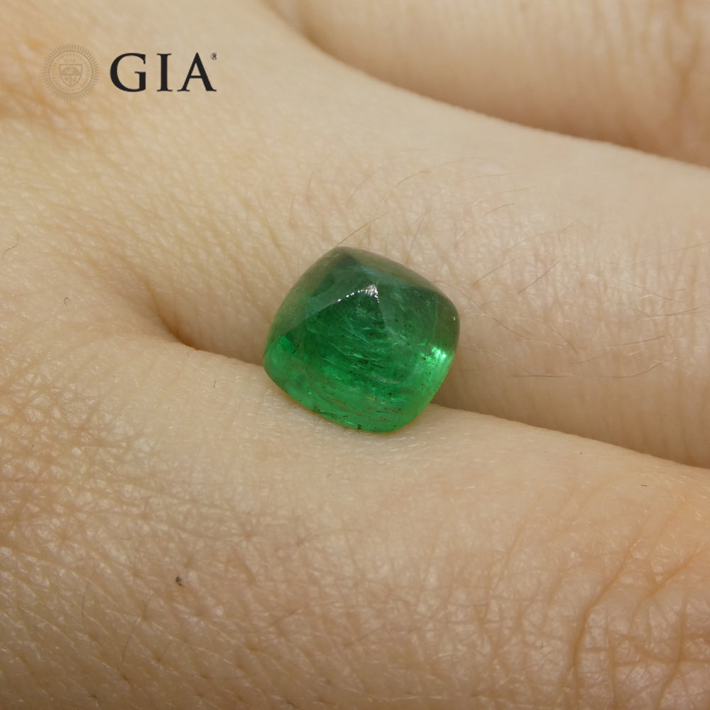 2.77ct Cushion Sugarloaf Double Cabochon Green Emerald GIA Certified Zambia - Skyjems Wholesale Gemstones