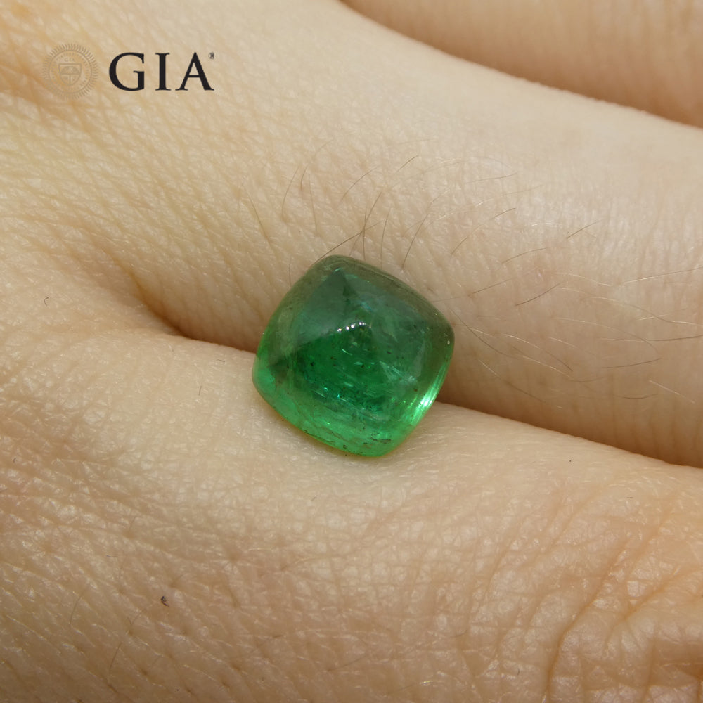 2.77ct Cushion Sugarloaf Double Cabochon Green Emerald GIA Certified Zambia - Skyjems Wholesale Gemstones