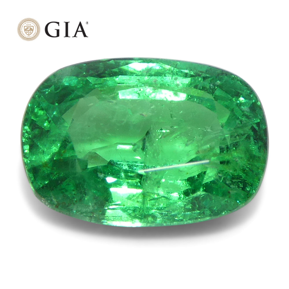 2.03ct Cushion Green Emerald GIA Certified Zambia