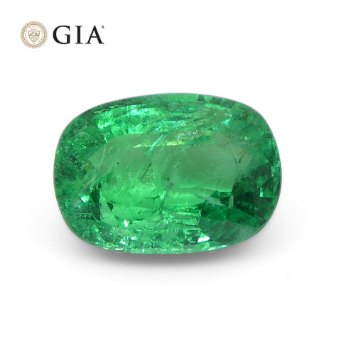 2.03ct Cushion Green Emerald GIA Certified Zambia