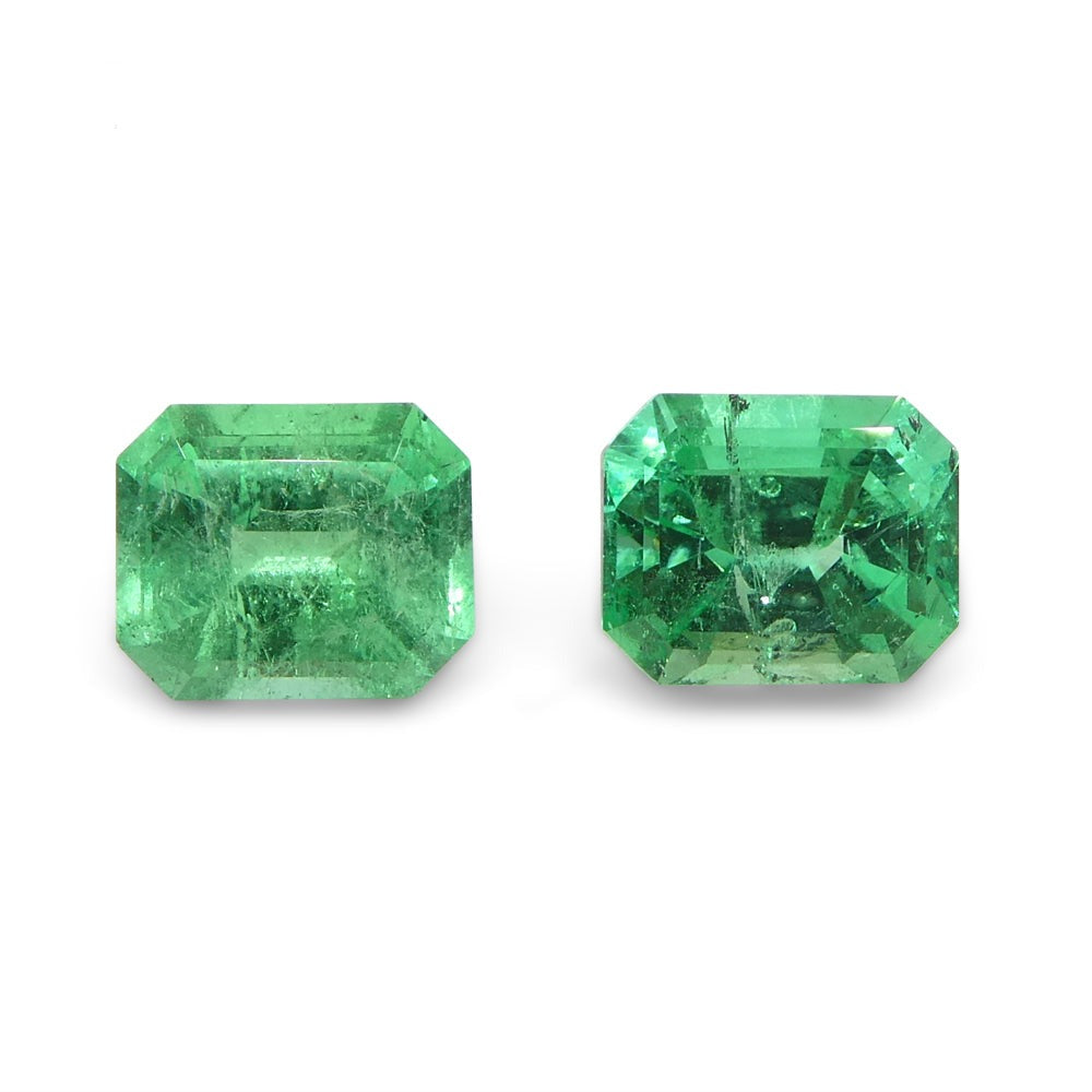 2.99ct Octagonal/Emerald Cut Green Two (2) Emeralds GIA Certified Colombia (F2) Pair - Skyjems Wholesale Gemstones