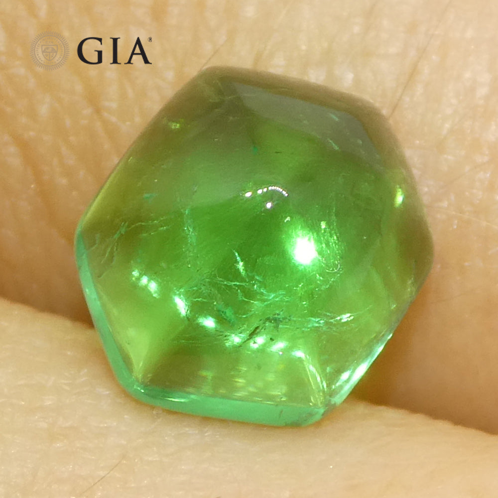 2.85ct Hexagonal Cabochon Green Emerald GIA Certified Colombia - Skyjems Wholesale Gemstones