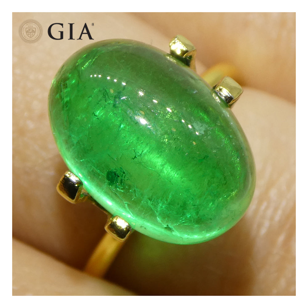 7.54ct Oval Cabochon Green Emerald GIA Certified Colombia - Skyjems Wholesale Gemstones