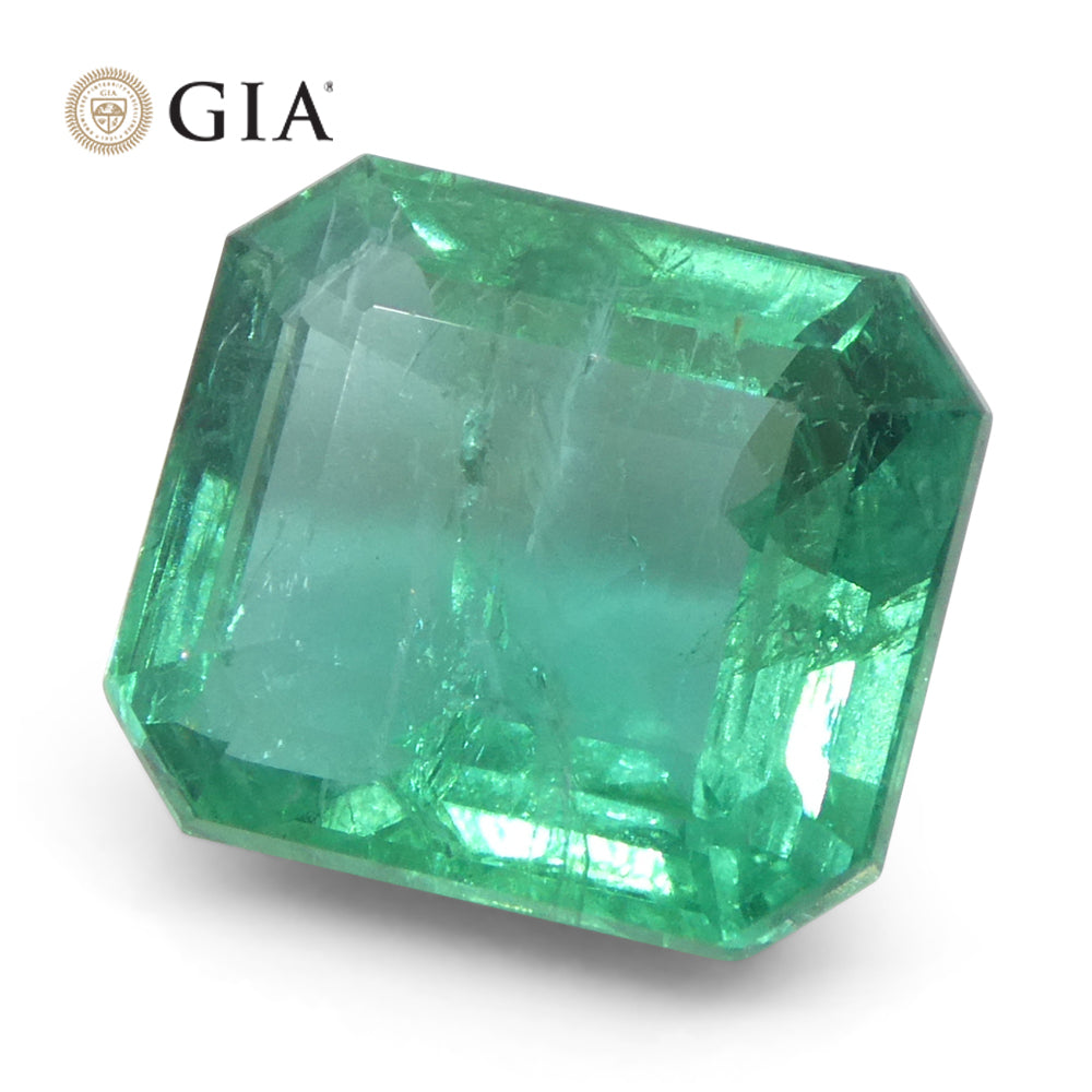 3.41ct Octagonal/Emerald Cut Green Emerald GIA Certified Zambia (F2) - Skyjems Wholesale Gemstones