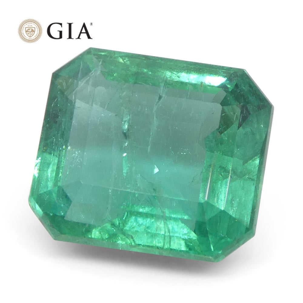 3.41ct Octagonal/Emerald Cut Green Emerald GIA Certified Zambia (F2) - Skyjems Wholesale Gemstones