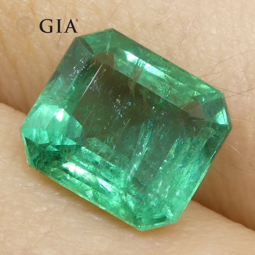 3.41ct Octagonal/Emerald Cut Green Emerald GIA Certified Zambia (F2) - Skyjems Wholesale Gemstones