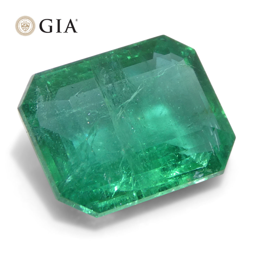 3.98ct Octagonal/Emerald Cut Green Emerald GIA Certified Zambia (F2) - Skyjems Wholesale Gemstones