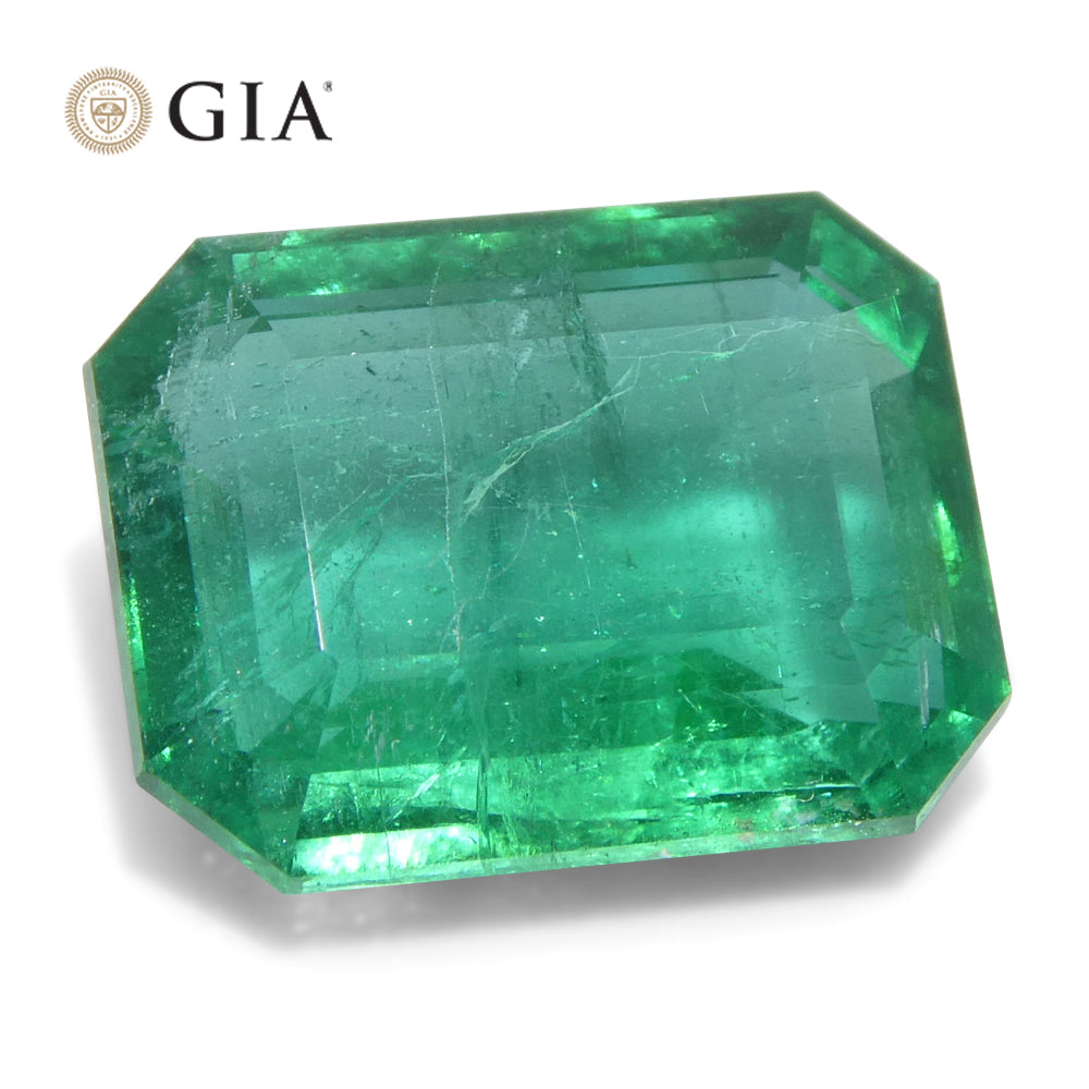 3.98ct Octagonal/Emerald Cut Green Emerald GIA Certified Zambia (F2) - Skyjems Wholesale Gemstones