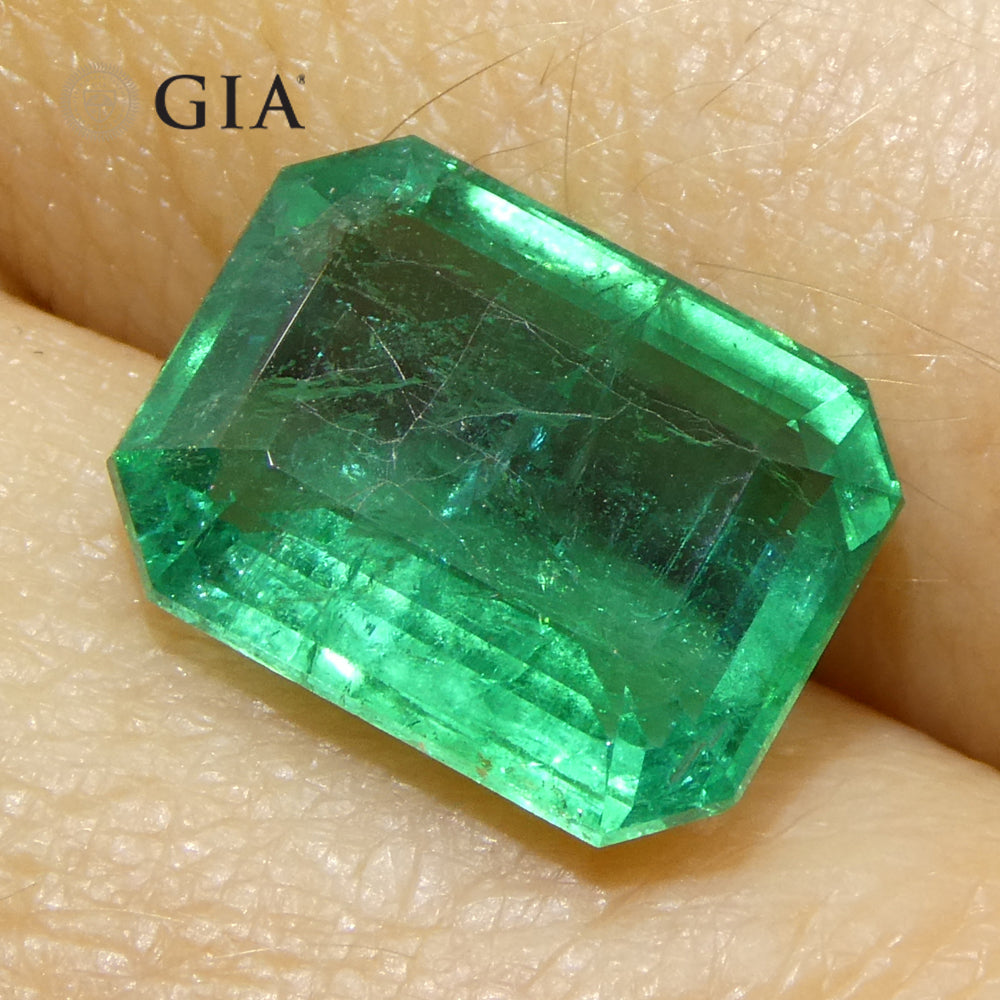 3.98ct Octagonal/Emerald Cut Green Emerald GIA Certified Zambia (F2) - Skyjems Wholesale Gemstones