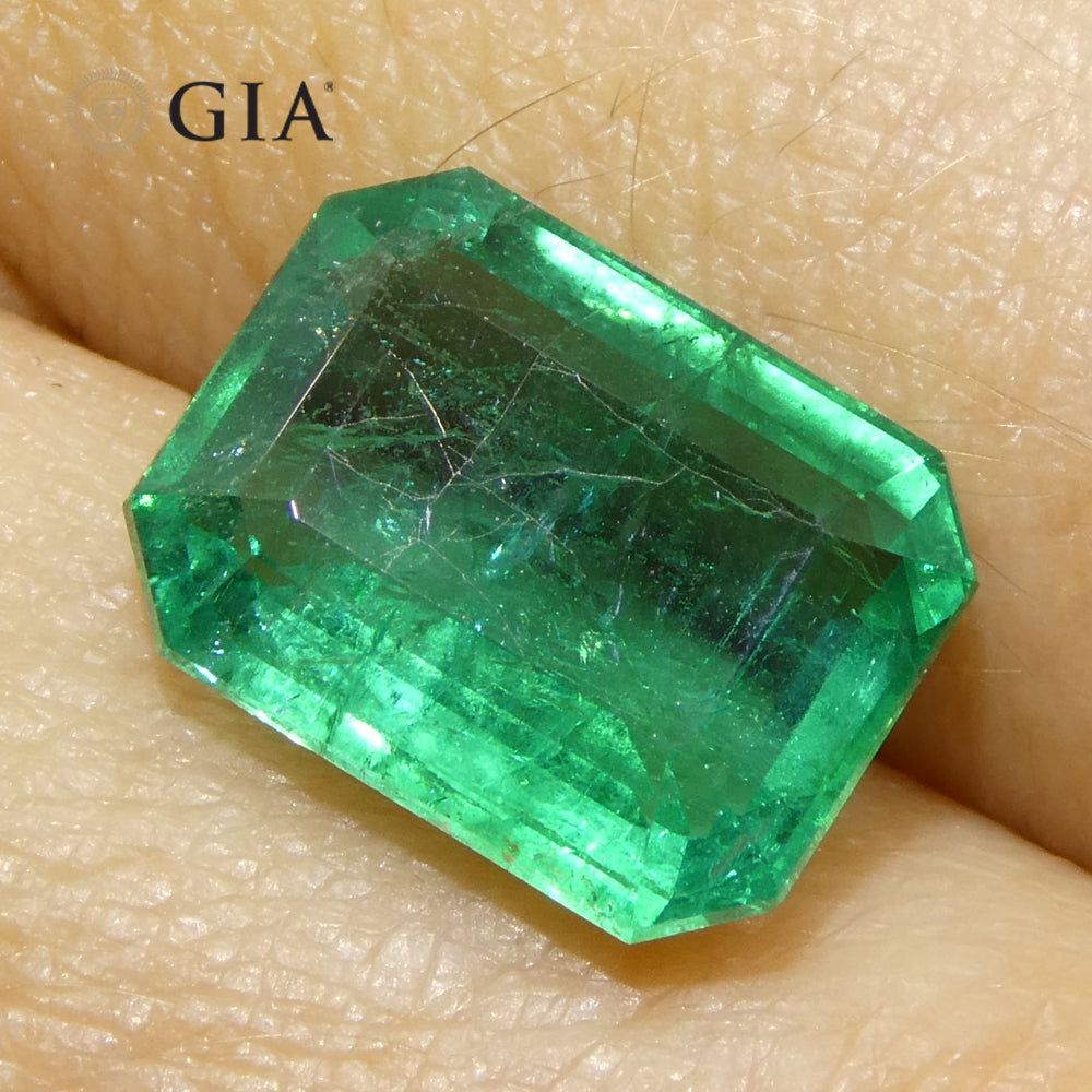 3.98ct Octagonal/Emerald Cut Green Emerald GIA Certified Zambia (F2) - Skyjems Wholesale Gemstones