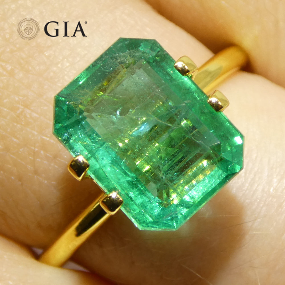 3.98ct Octagonal/Emerald Cut Green Emerald GIA Certified Zambia (F2) - Skyjems Wholesale Gemstones