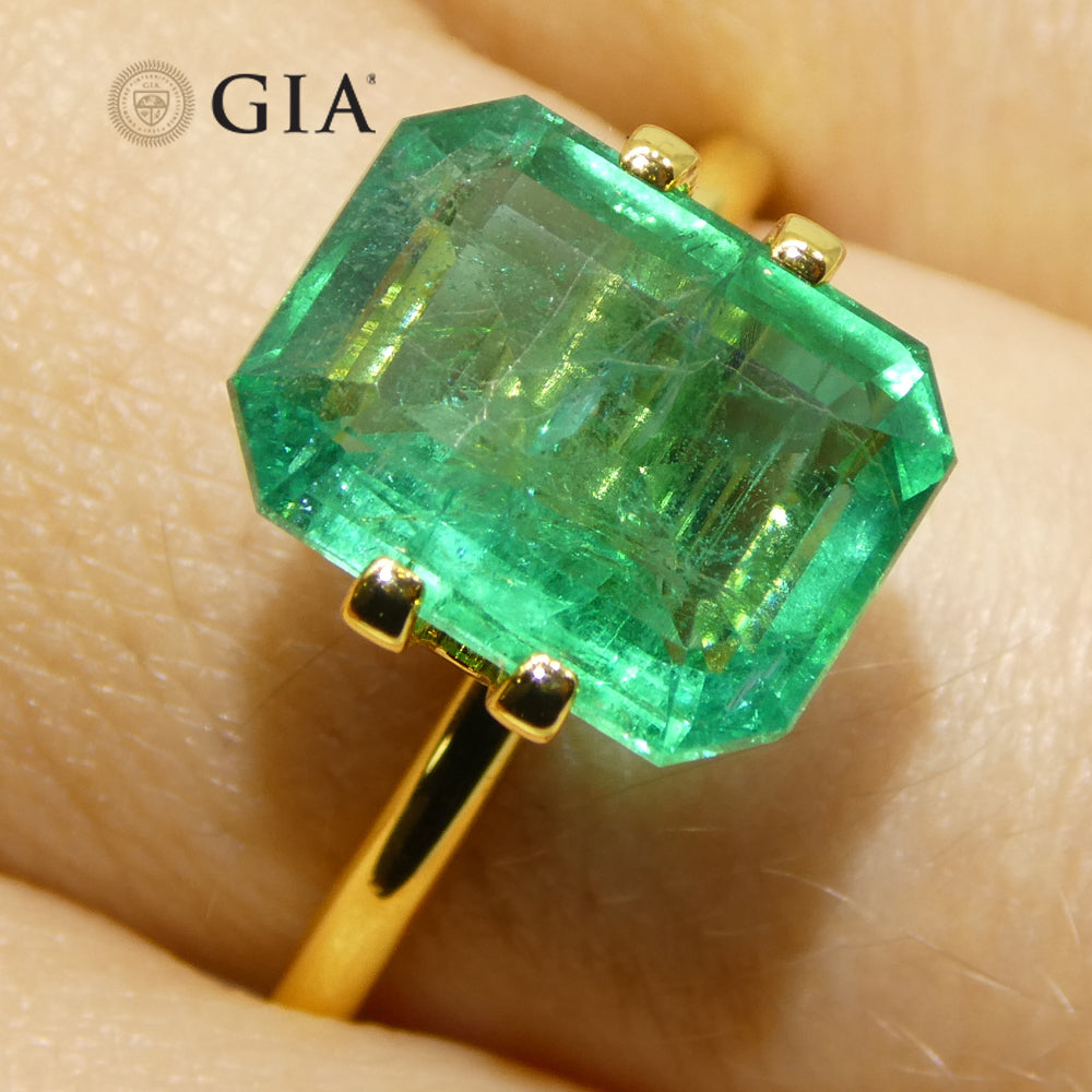 3.98ct Octagonal/Emerald Cut Green Emerald GIA Certified Zambia (F2) - Skyjems Wholesale Gemstones