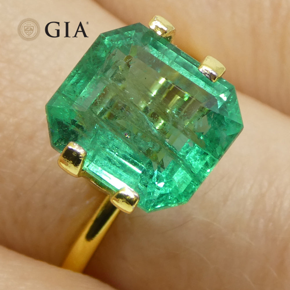 3.84ct Octagonal/Emerald Cut Green Emerald GIA Certified Zambia (F2) - Skyjems Wholesale Gemstones