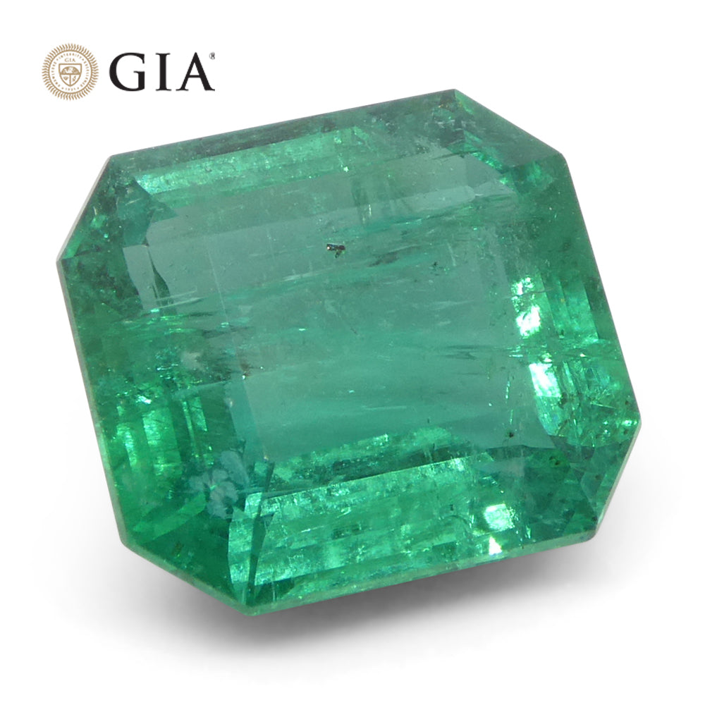 3.84ct Octagonal/Emerald Cut Green Emerald GIA Certified Zambia (F2) - Skyjems Wholesale Gemstones