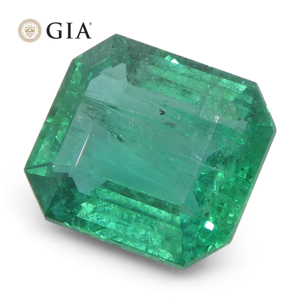 3.84ct Octagonal/Emerald Cut Green Emerald GIA Certified Zambia (F2) - Skyjems Wholesale Gemstones