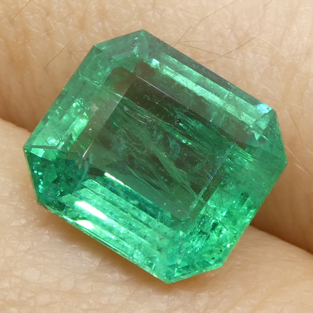 3.84ct Octagonal/Emerald Cut Green Emerald GIA Certified Zambia (F2) - Skyjems Wholesale Gemstones