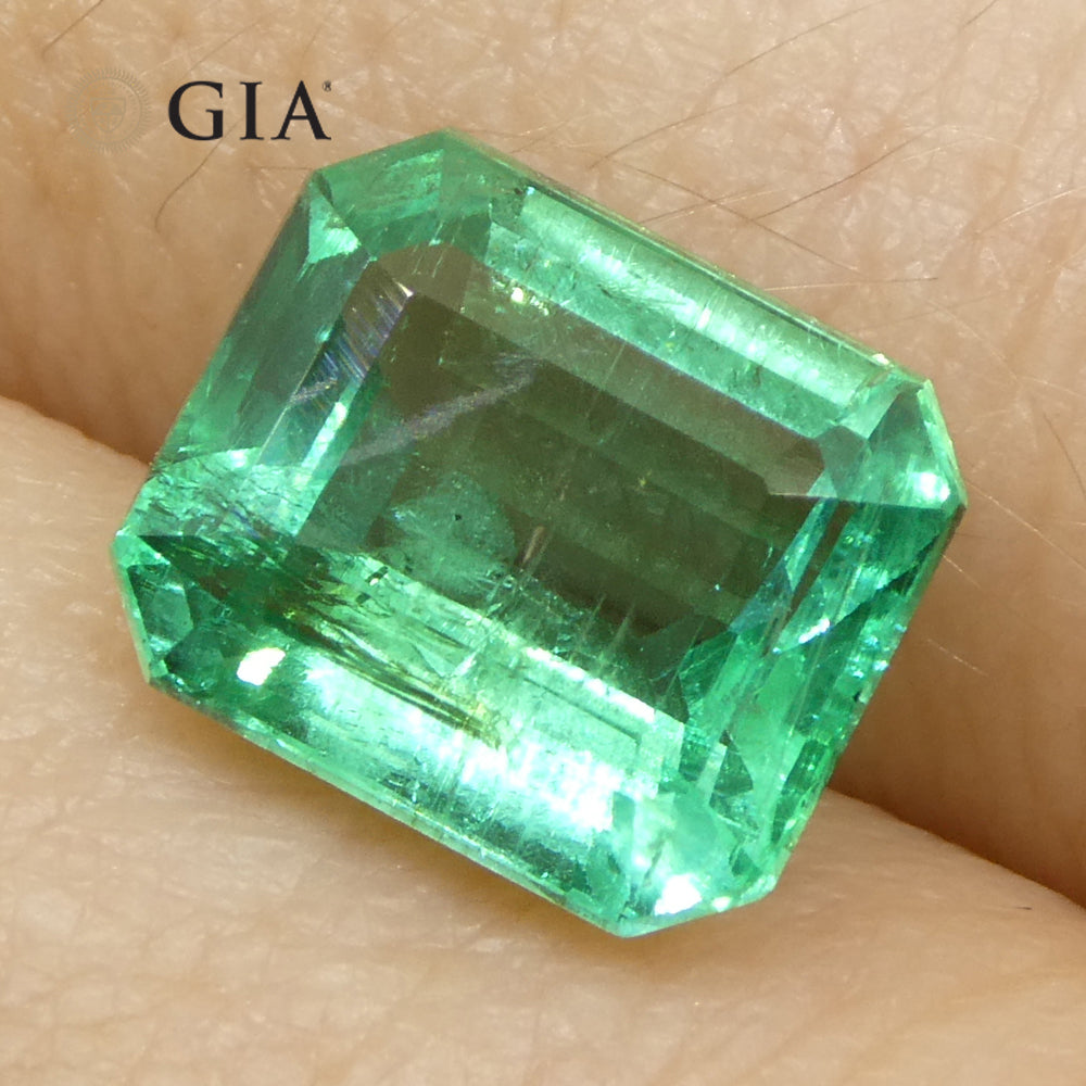 3.15ct Octagonal/Emerald Cut Green Emerald GIA Certified Zambia (F2) - Skyjems Wholesale Gemstones