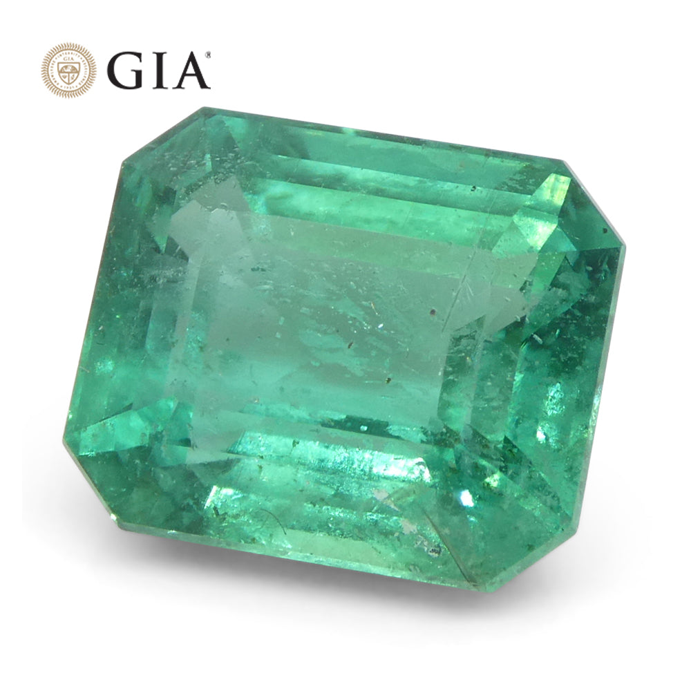 4.16ct Octagonal/Emerald Cut Green Emerald GIA Certified Zambia (F2) - Skyjems Wholesale Gemstones