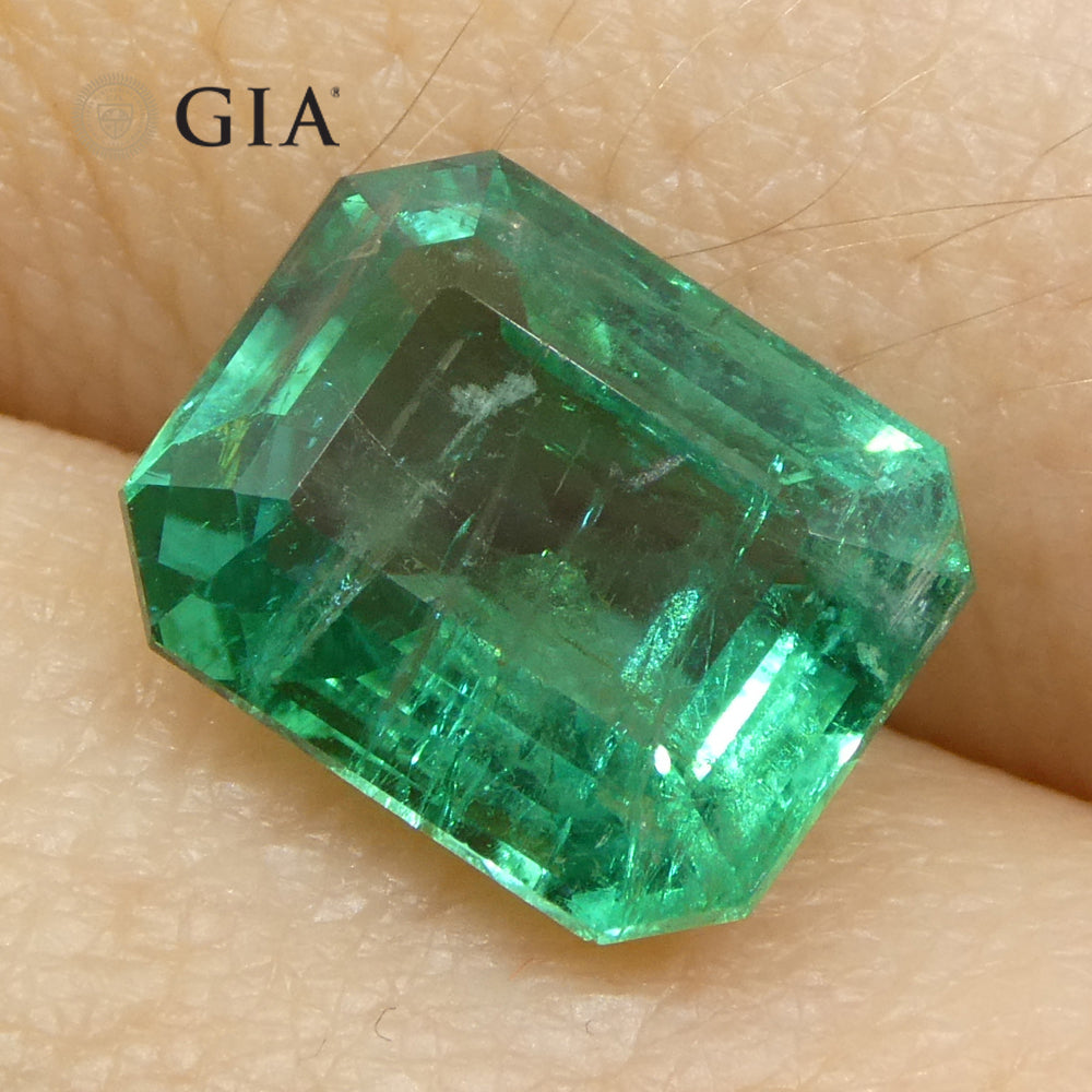 2.87ct Octagonal/Emerald Cut Green Emerald GIA Certified Zambia (F2) - Skyjems Wholesale Gemstones