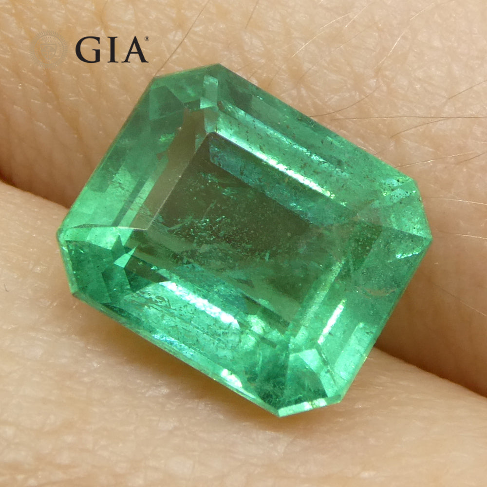 3.37ct Octagonal/Emerald Cut Green Emerald GIA Certified Zambia (F1) - Skyjems Wholesale Gemstones