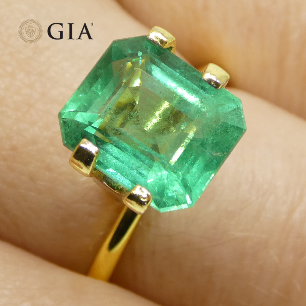 3.37ct Octagonal/Emerald Cut Green Emerald GIA Certified Zambia (F1) - Skyjems Wholesale Gemstones