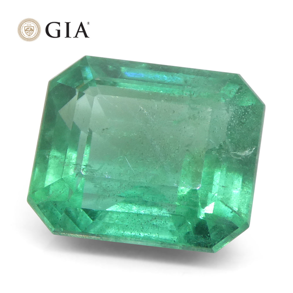 3.37ct Octagonal/Emerald Cut Green Emerald GIA Certified Zambia (F1) - Skyjems Wholesale Gemstones