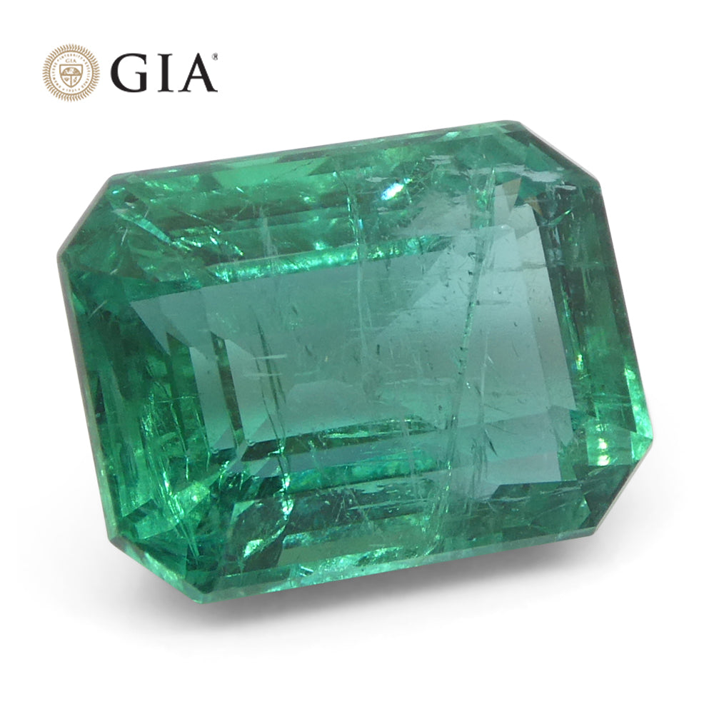 3.86ct Octagonal/Emerald Cut Green Emerald GIA Certified Zambia (F2) - Skyjems Wholesale Gemstones