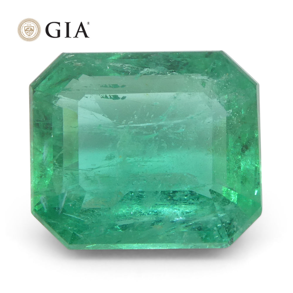 SkyJems 3.19ct Vivid Green Zambian Emerald, Octagonal Cut, GIA Certified Natural Beryl Gemstone