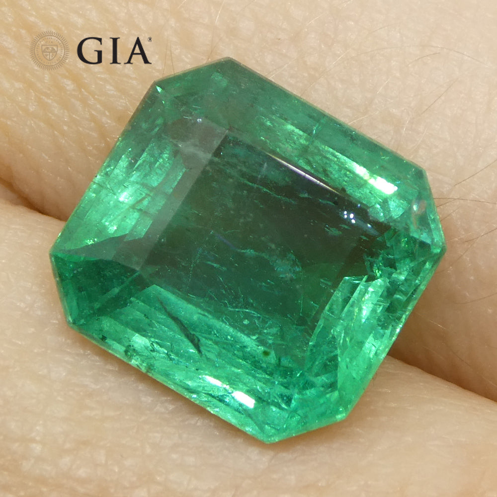 5.29ct Octagonal/Emerald Cut Green Emerald GIA Certified Zambia (F2) - Skyjems Wholesale Gemstones