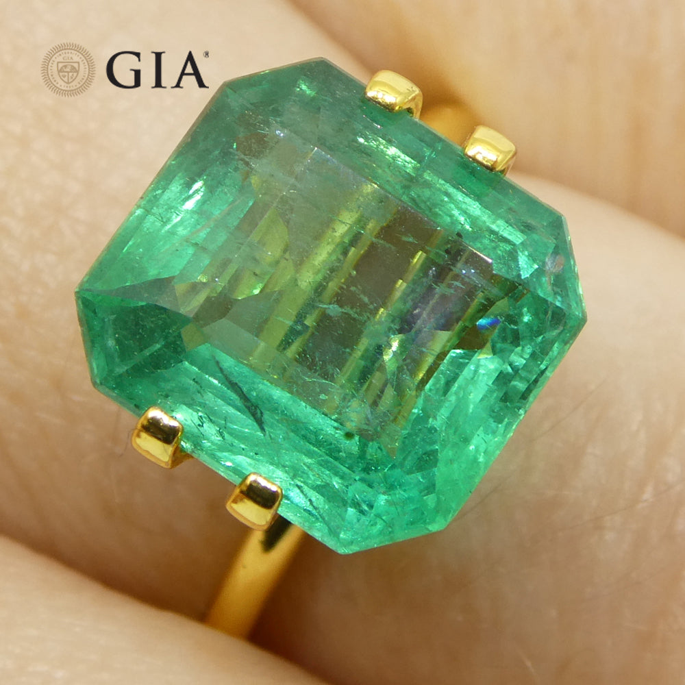 5.29ct Octagonal/Emerald Cut Green Emerald GIA Certified Zambia (F2) - Skyjems Wholesale Gemstones