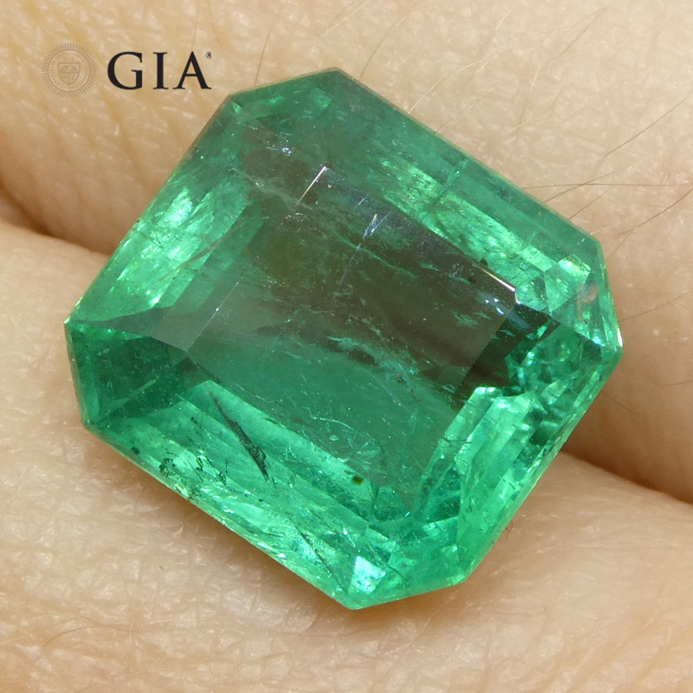 5.29ct Octagonal/Emerald Cut Green Emerald GIA Certified Zambia (F2) - Skyjems Wholesale Gemstones