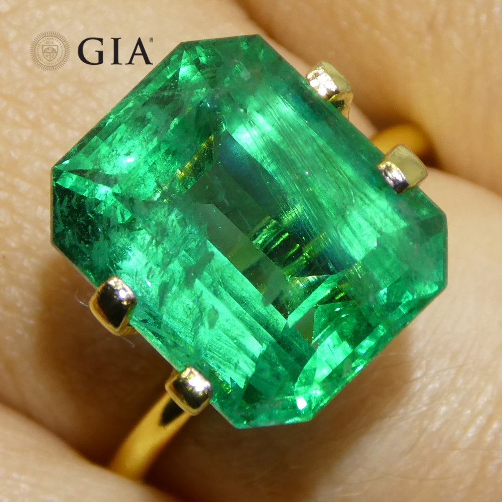 6.99ct Octagonal/Emerald Cut Green Emerald GIA Certified Zambia (F2) - Skyjems Wholesale Gemstones