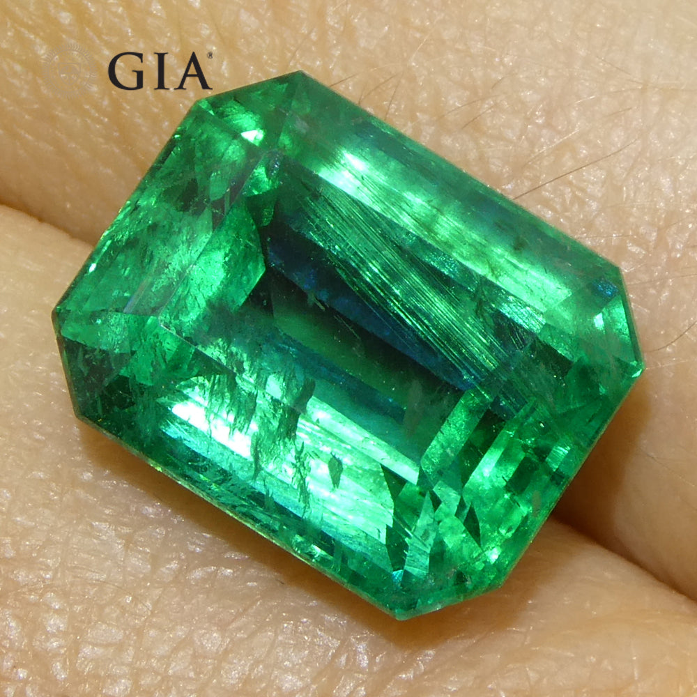 6.99ct Octagonal/Emerald Cut Green Emerald GIA Certified Zambia (F2) - Skyjems Wholesale Gemstones