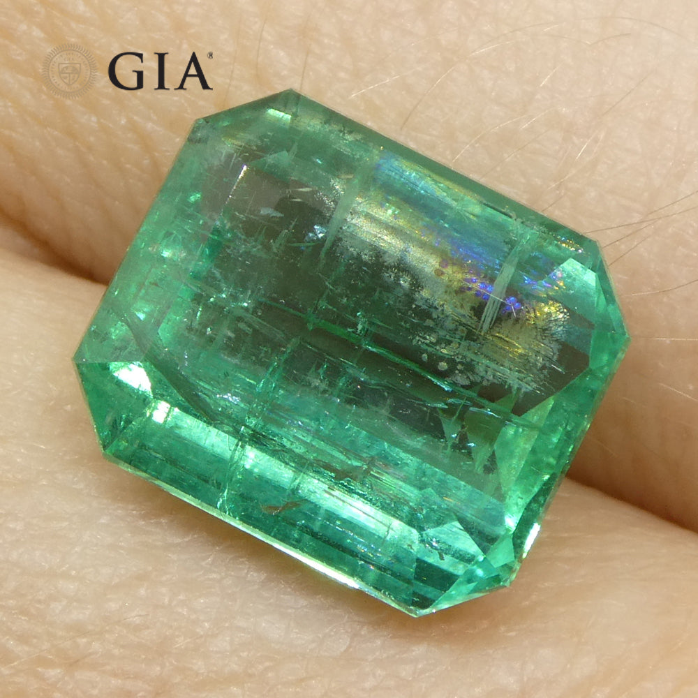 6.59ct Octagonal/Emerald Cut Green Emerald GIA Certified Zambia (F2) - Skyjems Wholesale Gemstones
