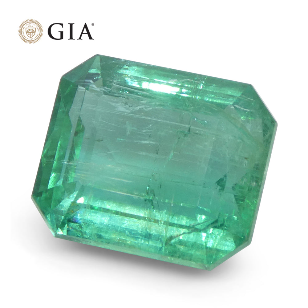 6.59ct Octagonal/Emerald Cut Green Emerald GIA Certified Zambia (F2) - Skyjems Wholesale Gemstones