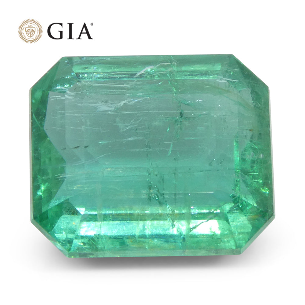 6.59ct Octagonal/Emerald Cut Green Emerald GIA Certified Zambia (F2) - Skyjems Wholesale Gemstones