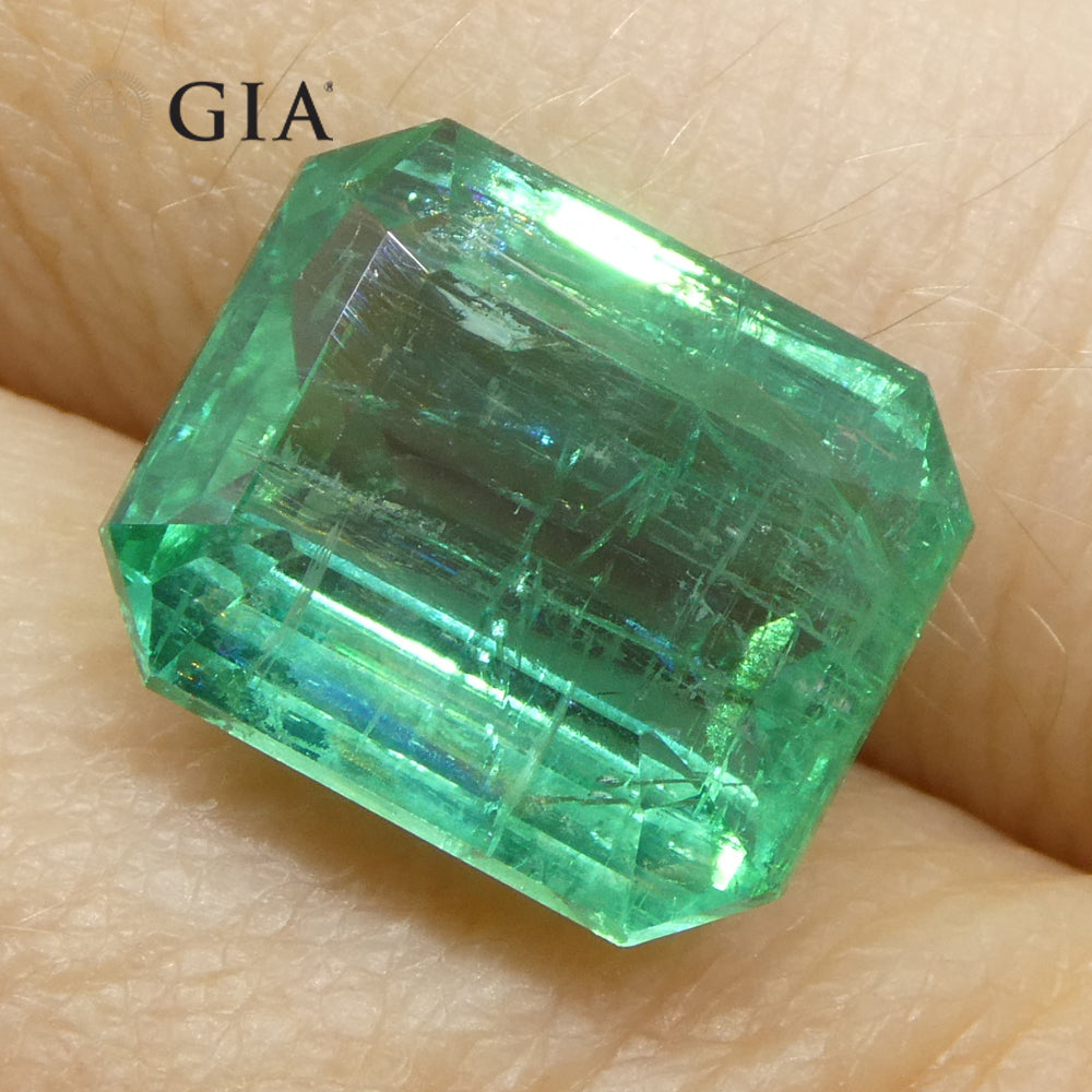 6.59ct Octagonal/Emerald Cut Green Emerald GIA Certified Zambia (F2) - Skyjems Wholesale Gemstones