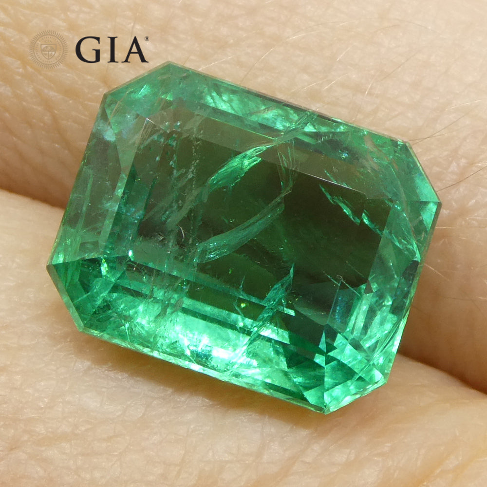 6.45ct Octagonal/Emerald Cut Green Emerald GIA Certified Zambia (F2) - Skyjems Wholesale Gemstones
