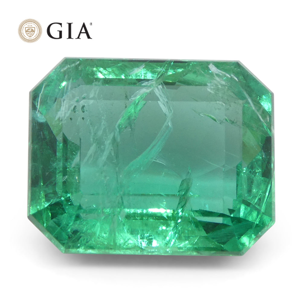 6.45ct Octagonal/Emerald Cut Green Emerald GIA Certified Zambia (F2) - Skyjems Wholesale Gemstones