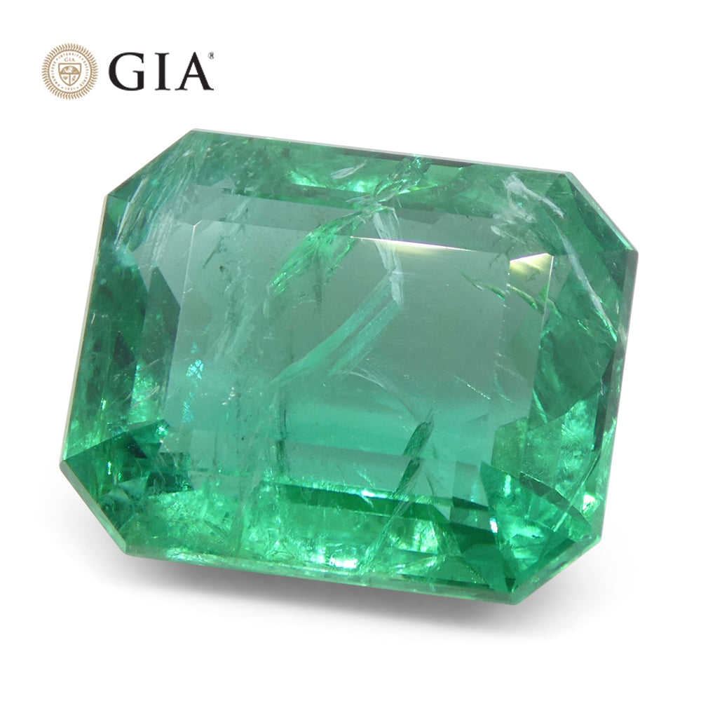 6.45ct Octagonal/Emerald Cut Green Emerald GIA Certified Zambia (F2) - Skyjems Wholesale Gemstones